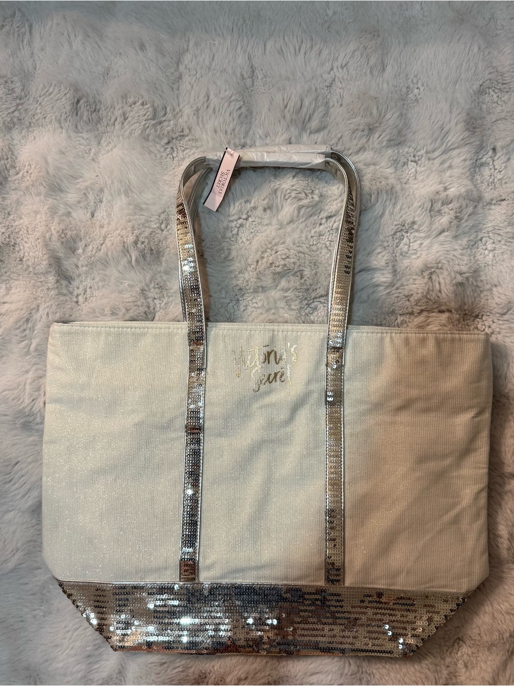 Victoria’s Secret Silver Sequin Sparkle Canvas Tote Bag